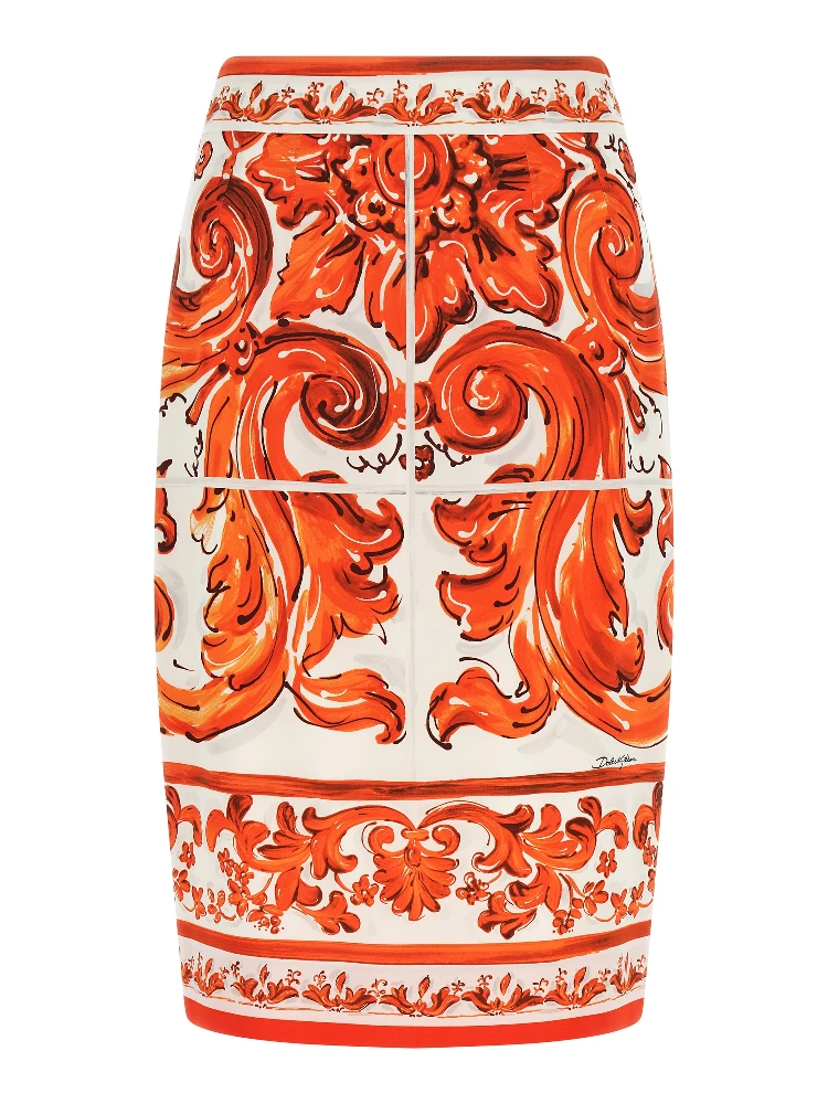 Orange Silk Midi Skirt