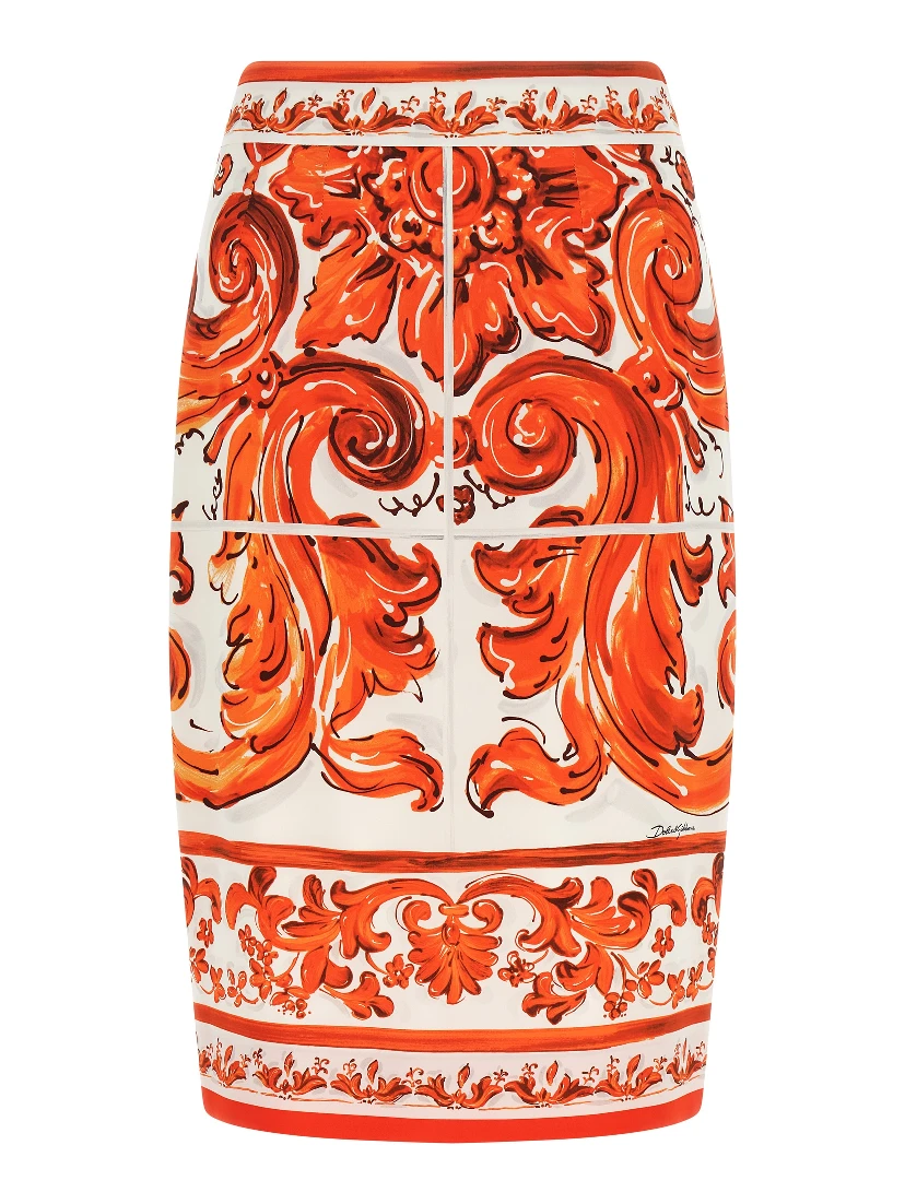 Orange Silk Midi Skirt