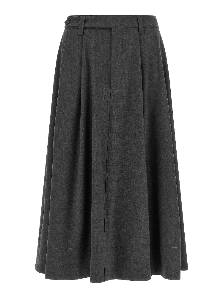 Gray Virgin Wool Midi Skirt