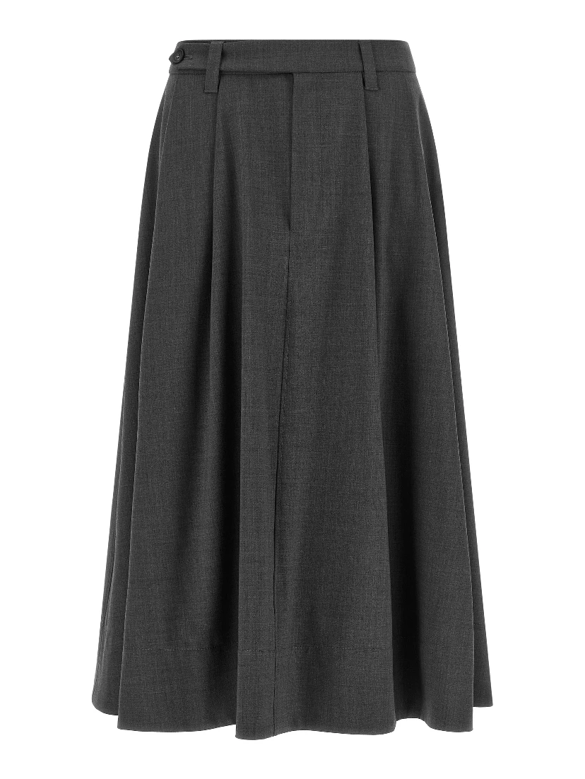 Gray Virgin Wool Midi Skirt