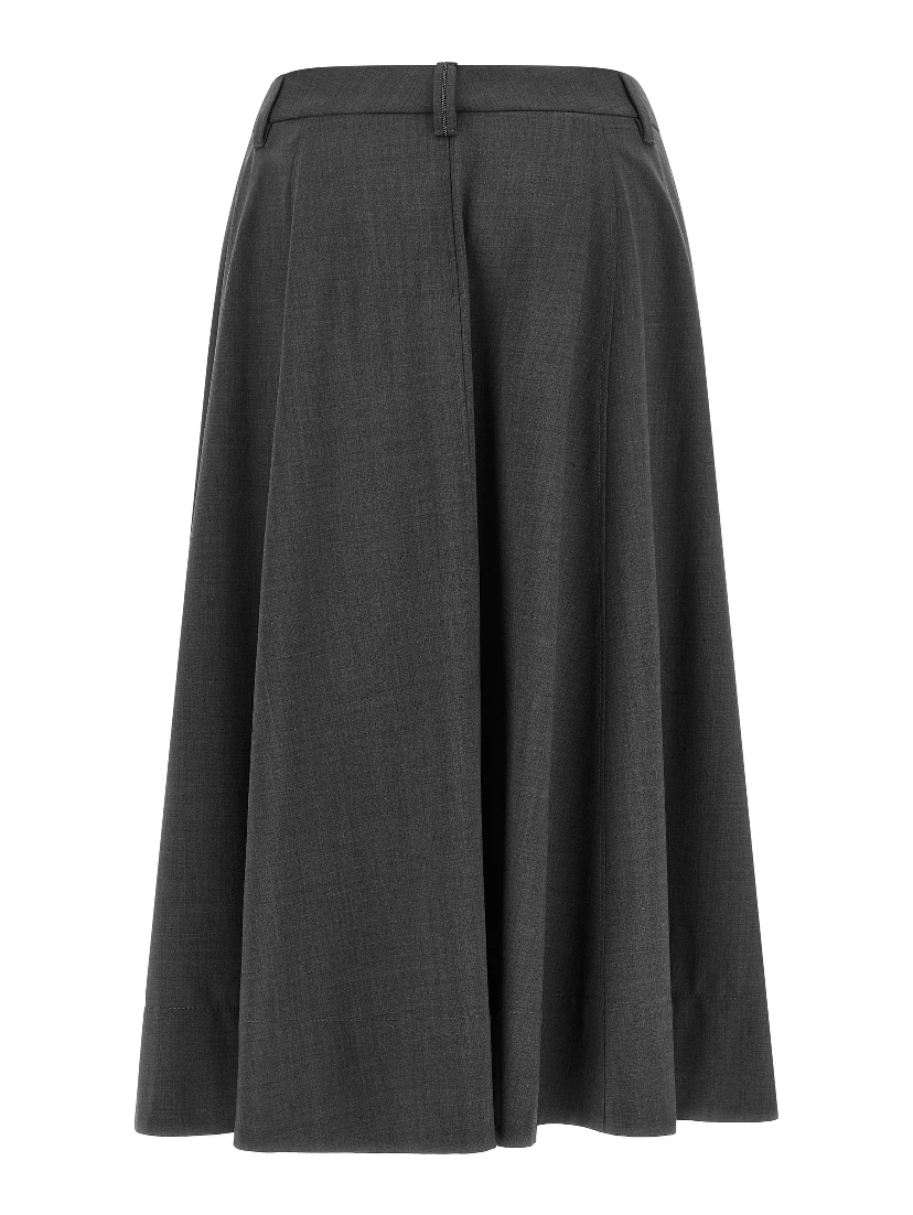 Gray Virgin Wool Midi Skirt