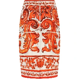 Orange Silk Midi Skirt