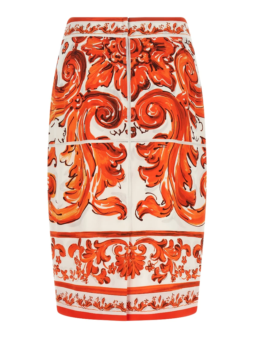 Orange Silk Midi Skirt