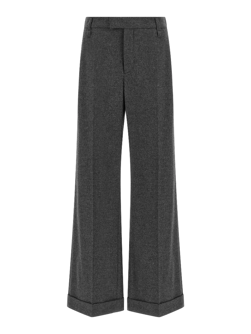 Gray Virgin Wool Casual Pants