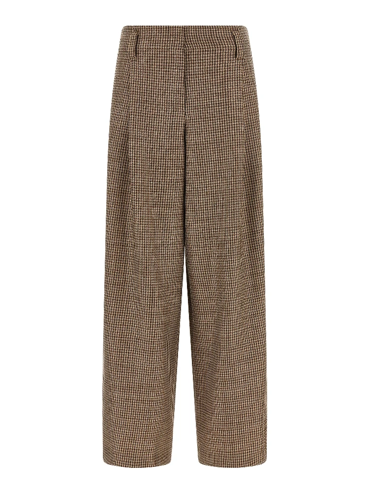 Brown Virgin Wool Flared Pants