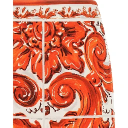 Orange Silk Midi Skirt