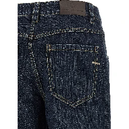 Blue Cotton Straight-Leg Jeans