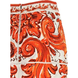 Orange Silk Midi Skirt