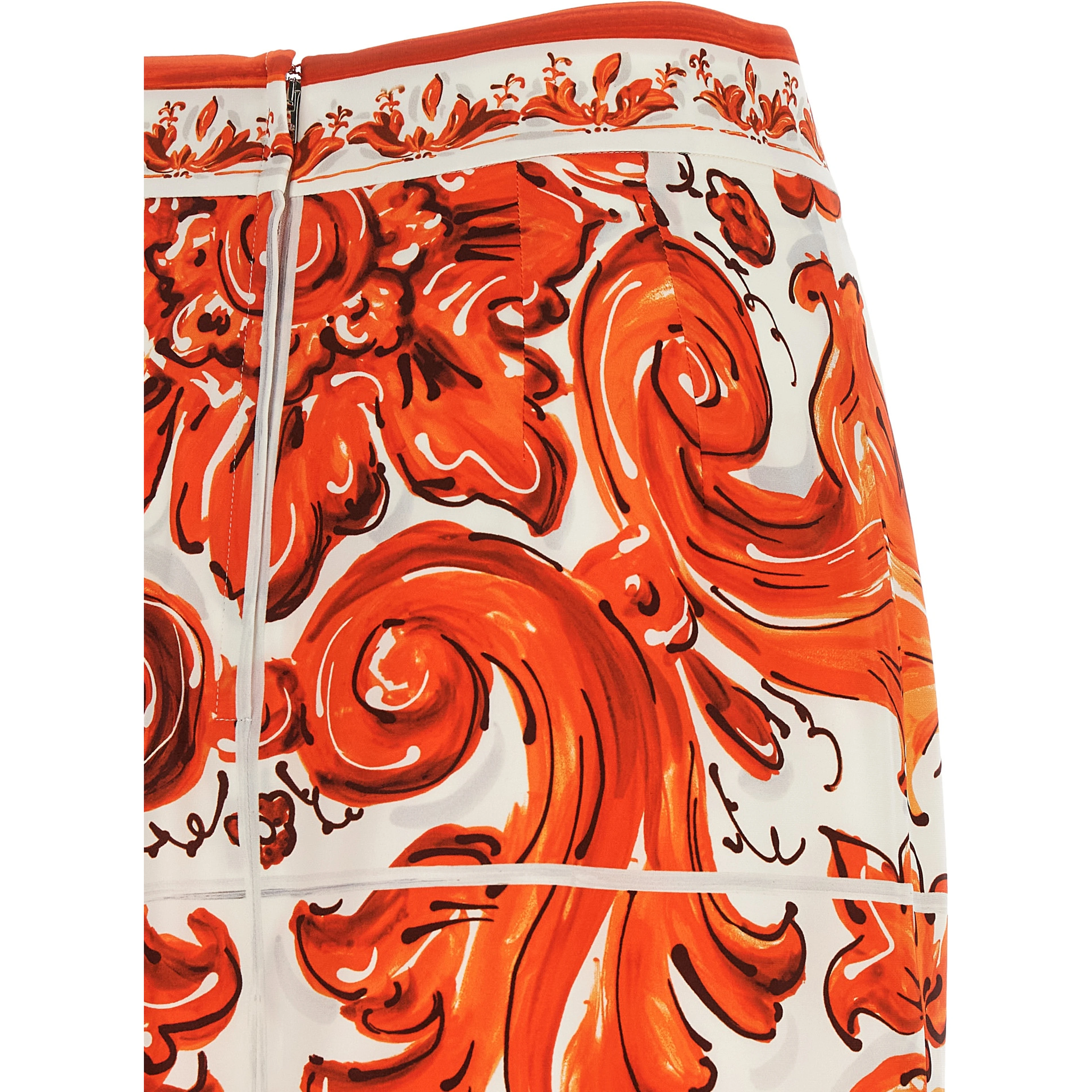 Orange Silk Midi Skirt