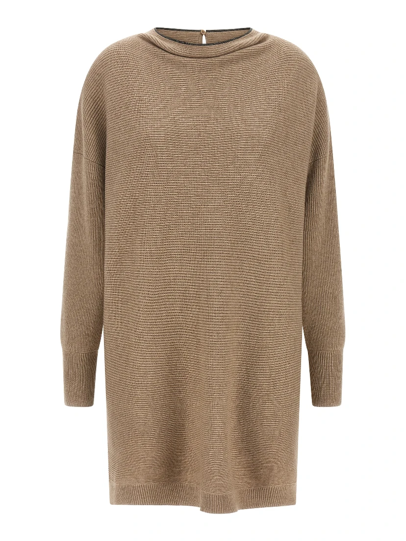 Beige Virgin Wool Short Dress