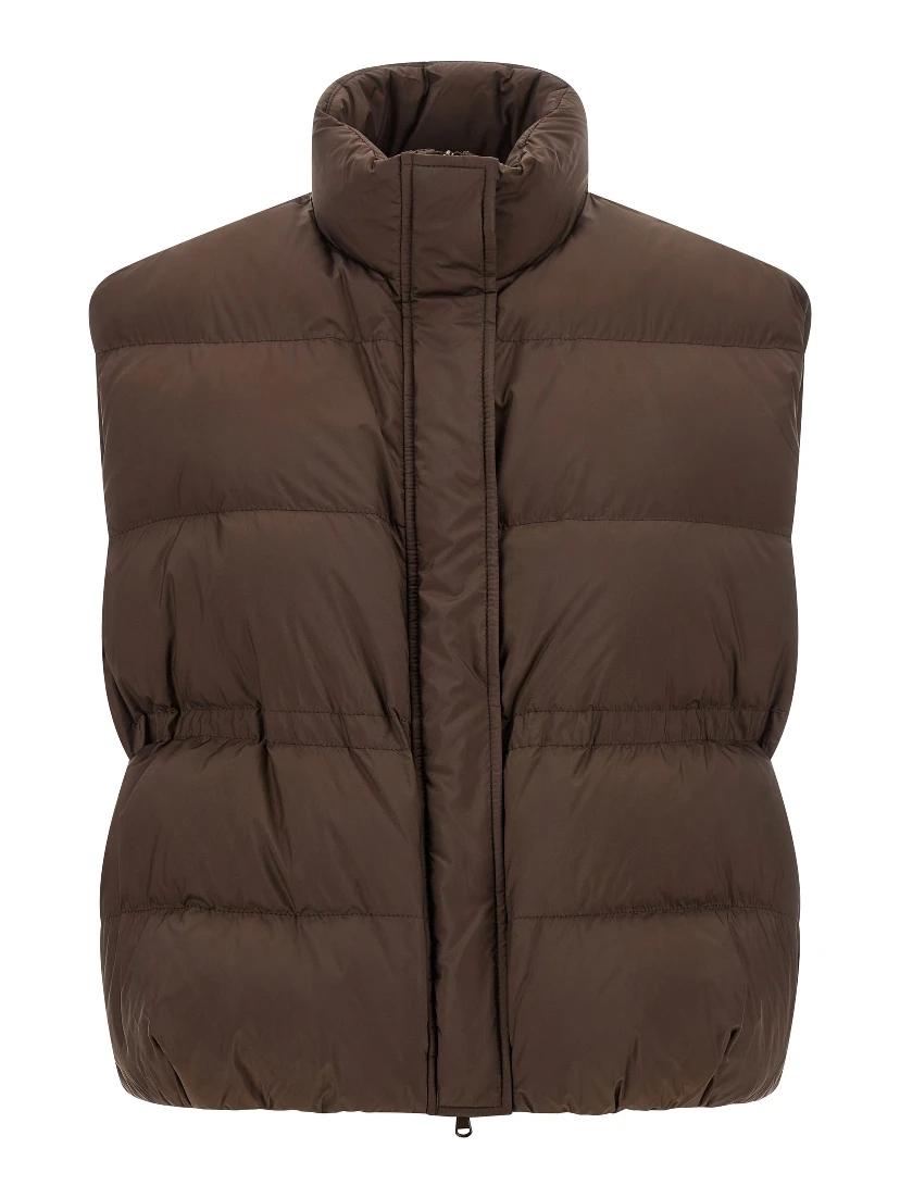 Brown Polyester Sleeveless Jacket