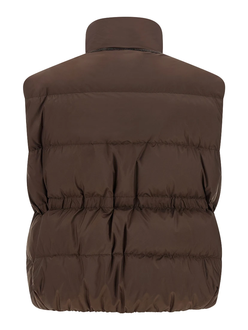 Brown Polyester Sleeveless Jacket