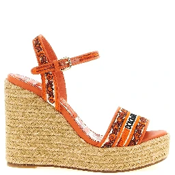 Orange Cotton Wedge Sandals