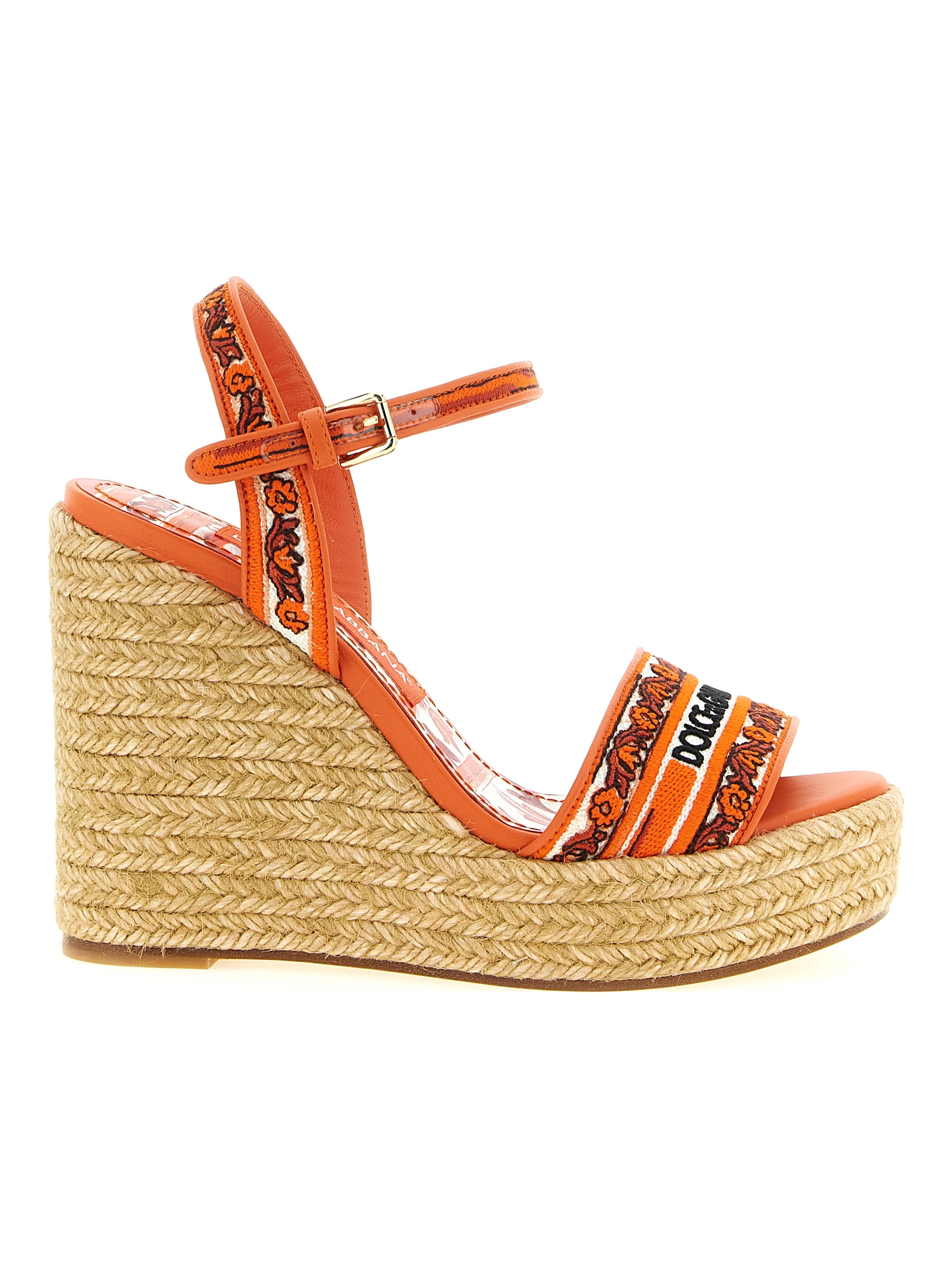 Orange Cotton Wedge Sandals
