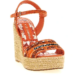 Orange Cotton Wedge Sandals