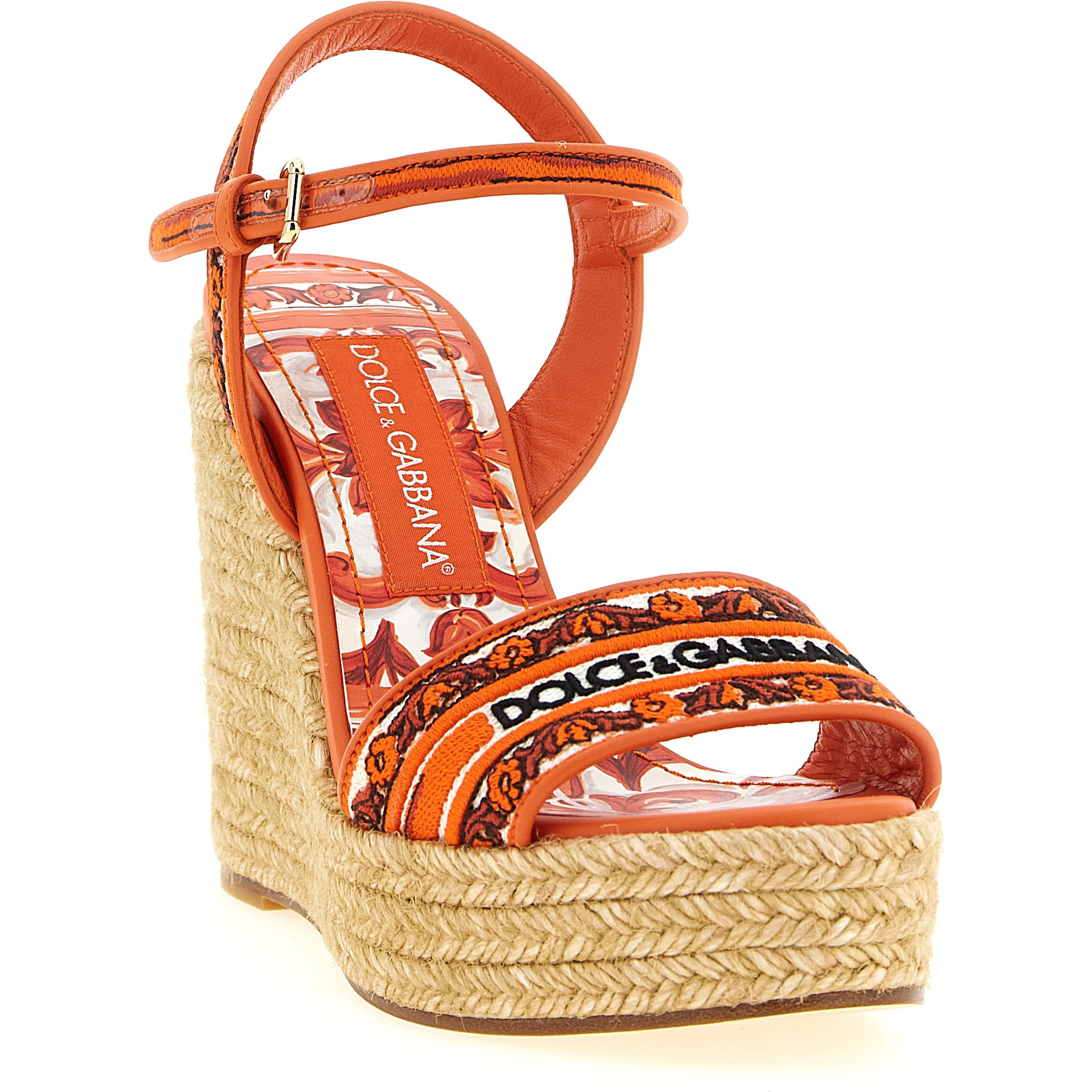 Orange Cotton Wedge Sandals