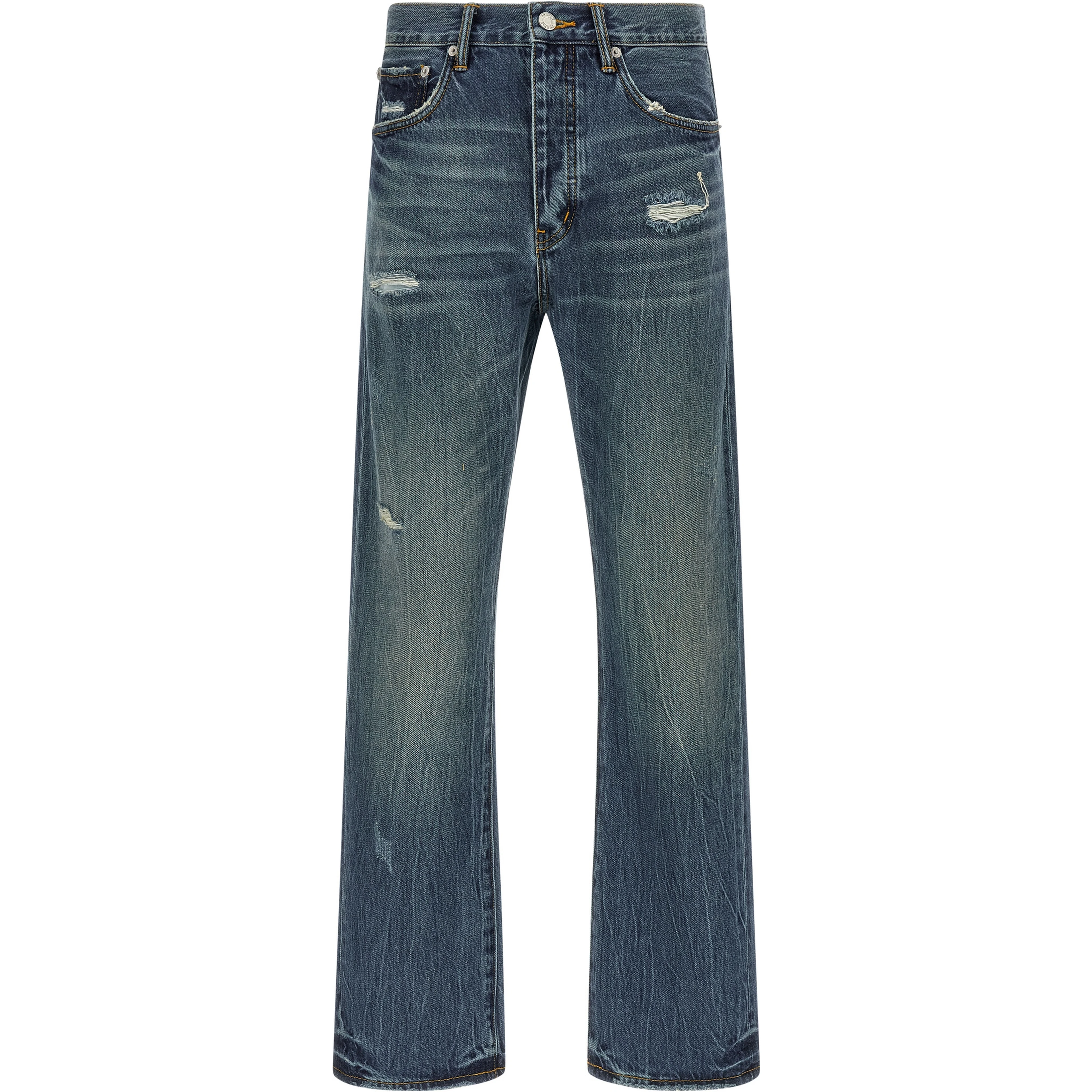 Blue Cotton Straight-Leg Jeans