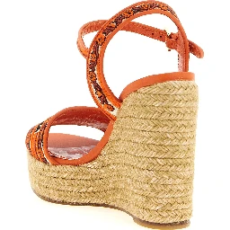 Orange Cotton Wedge Sandals