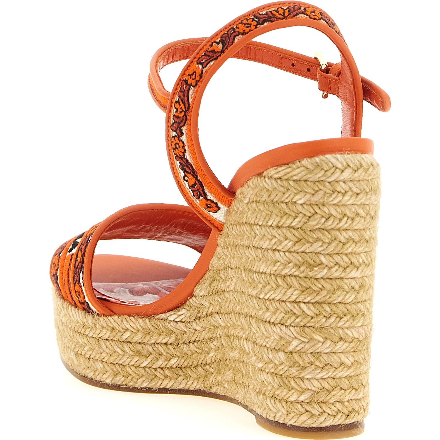 Orange Cotton Wedge Sandals