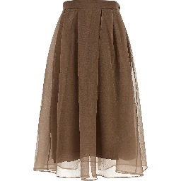 Brown Silk Midi Skirt
