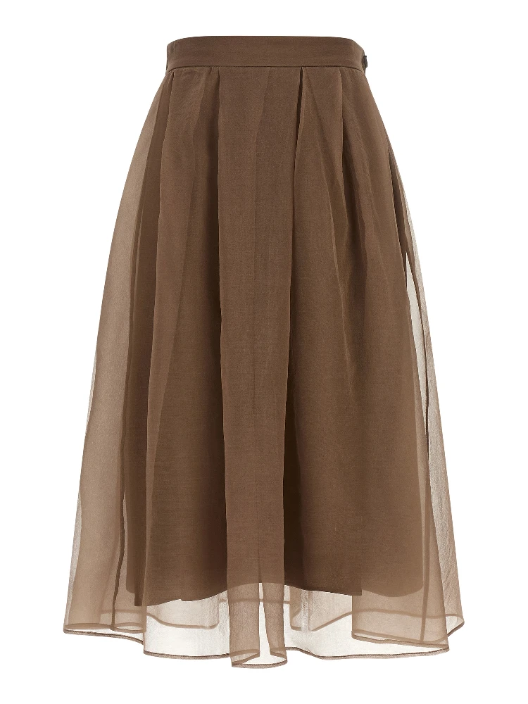 Brown Silk Midi Skirt