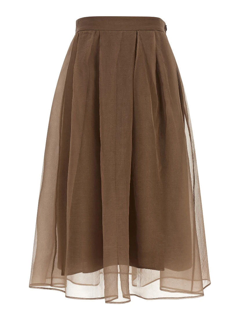 Brown Silk Midi Skirt