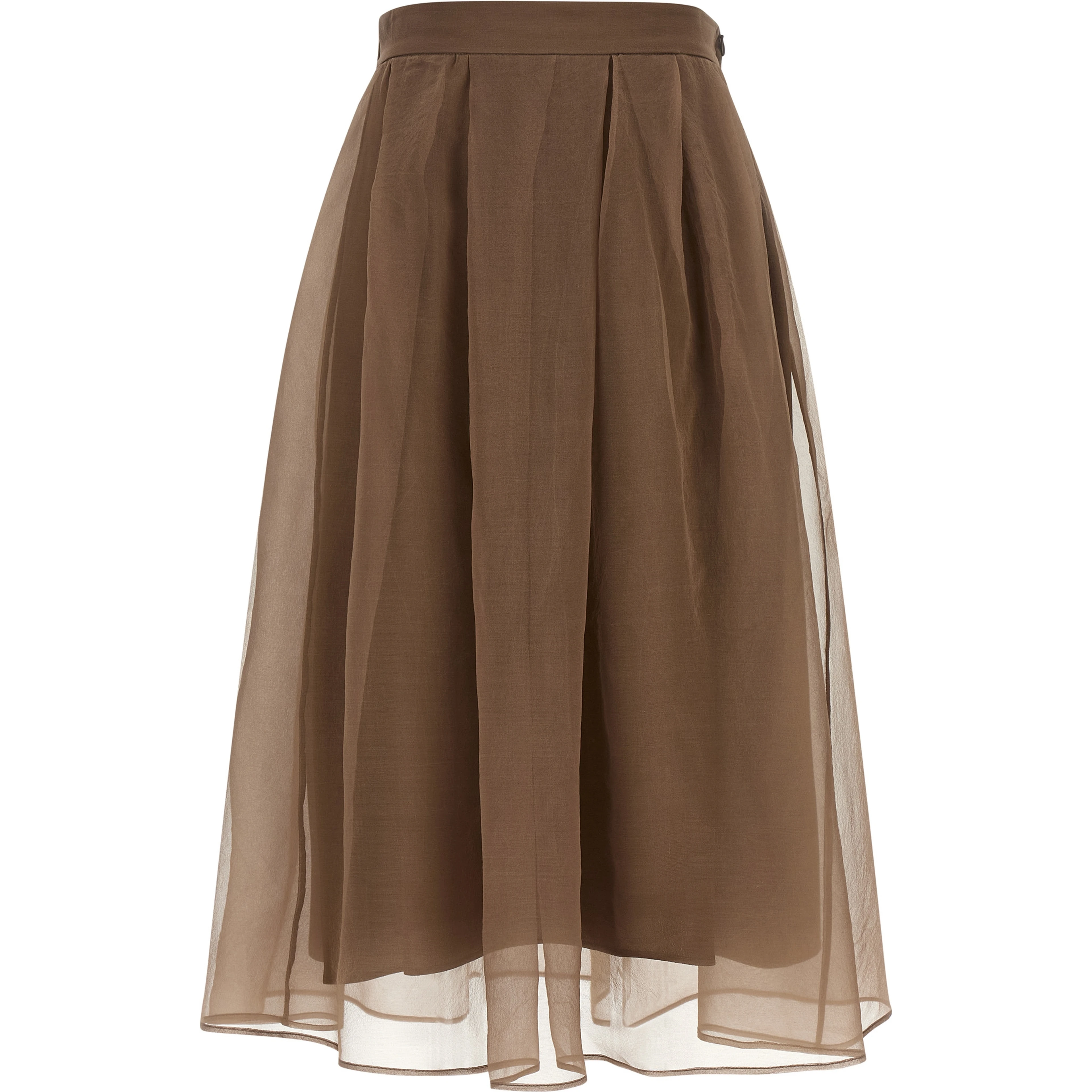 Brown Silk Midi Skirt