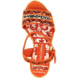 Orange Cotton Wedge Sandals