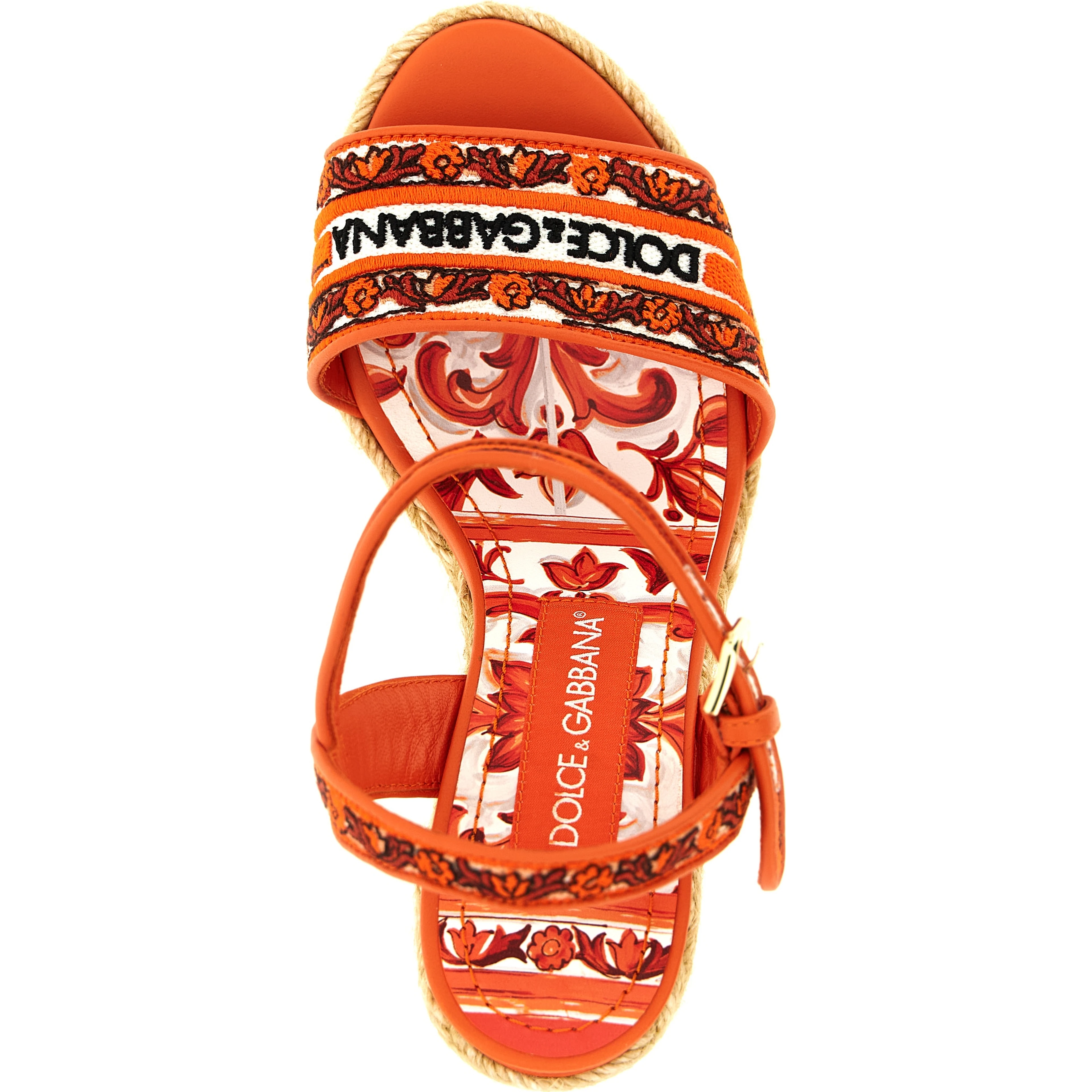 Orange Cotton Wedge Sandals