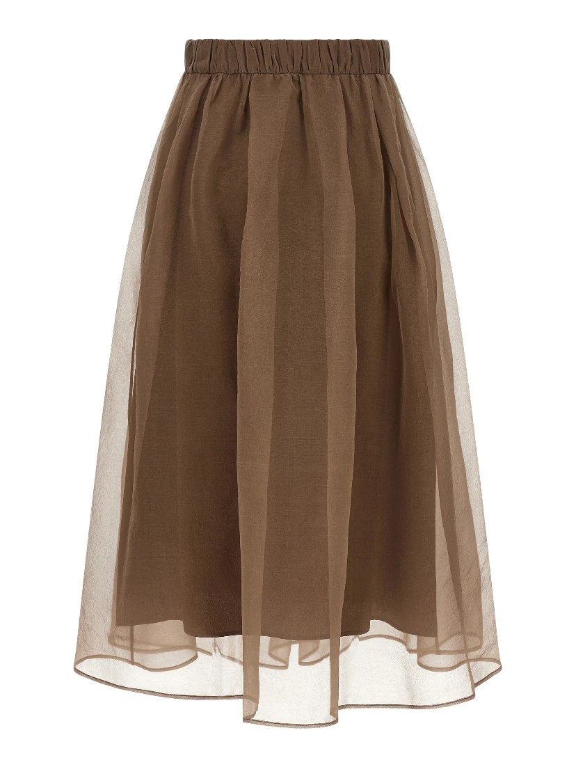 Brown Silk Midi Skirt