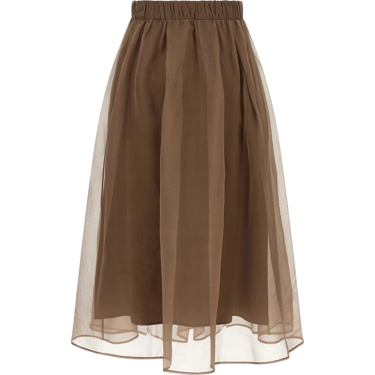 Brown Silk Midi Skirt