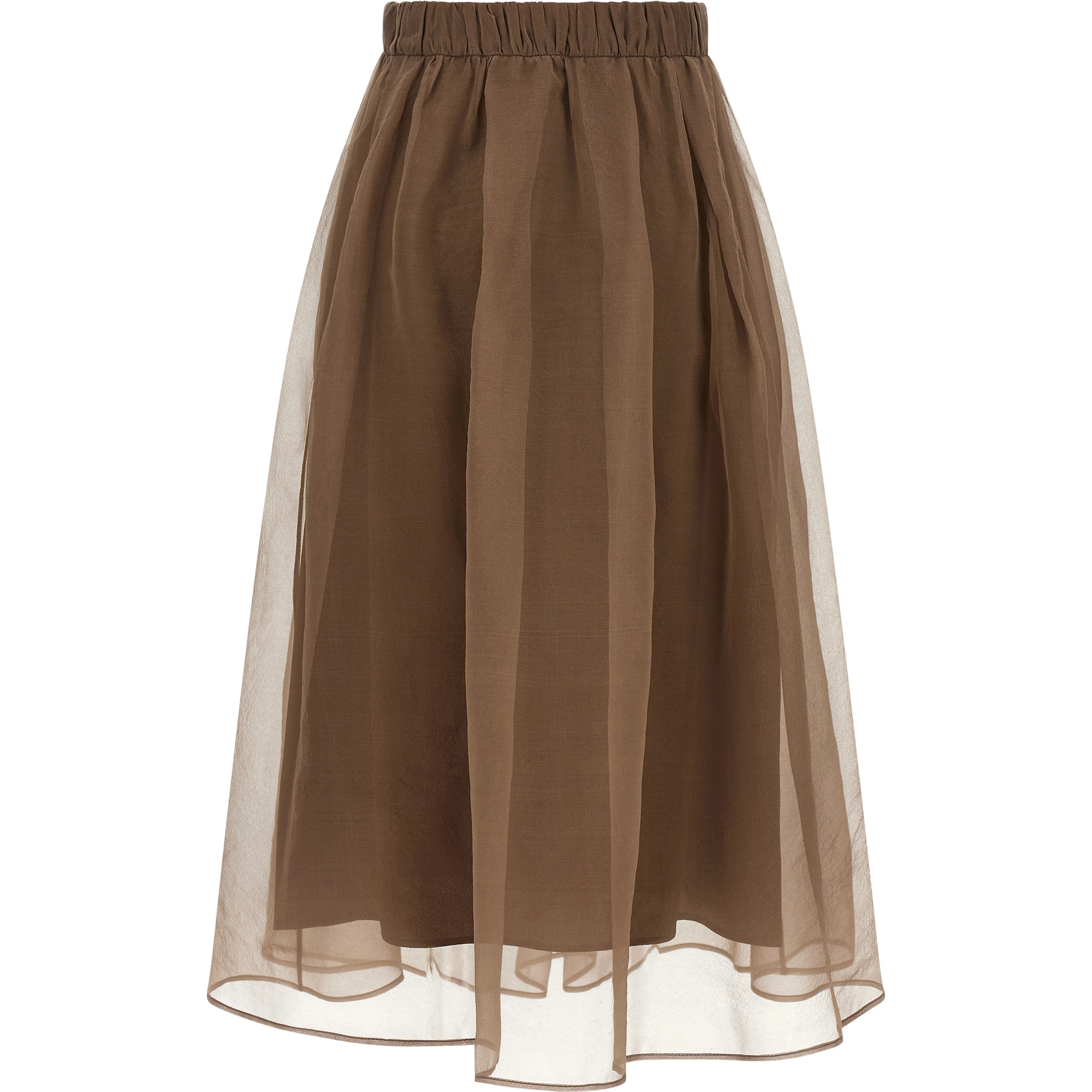 Brown Silk Midi Skirt