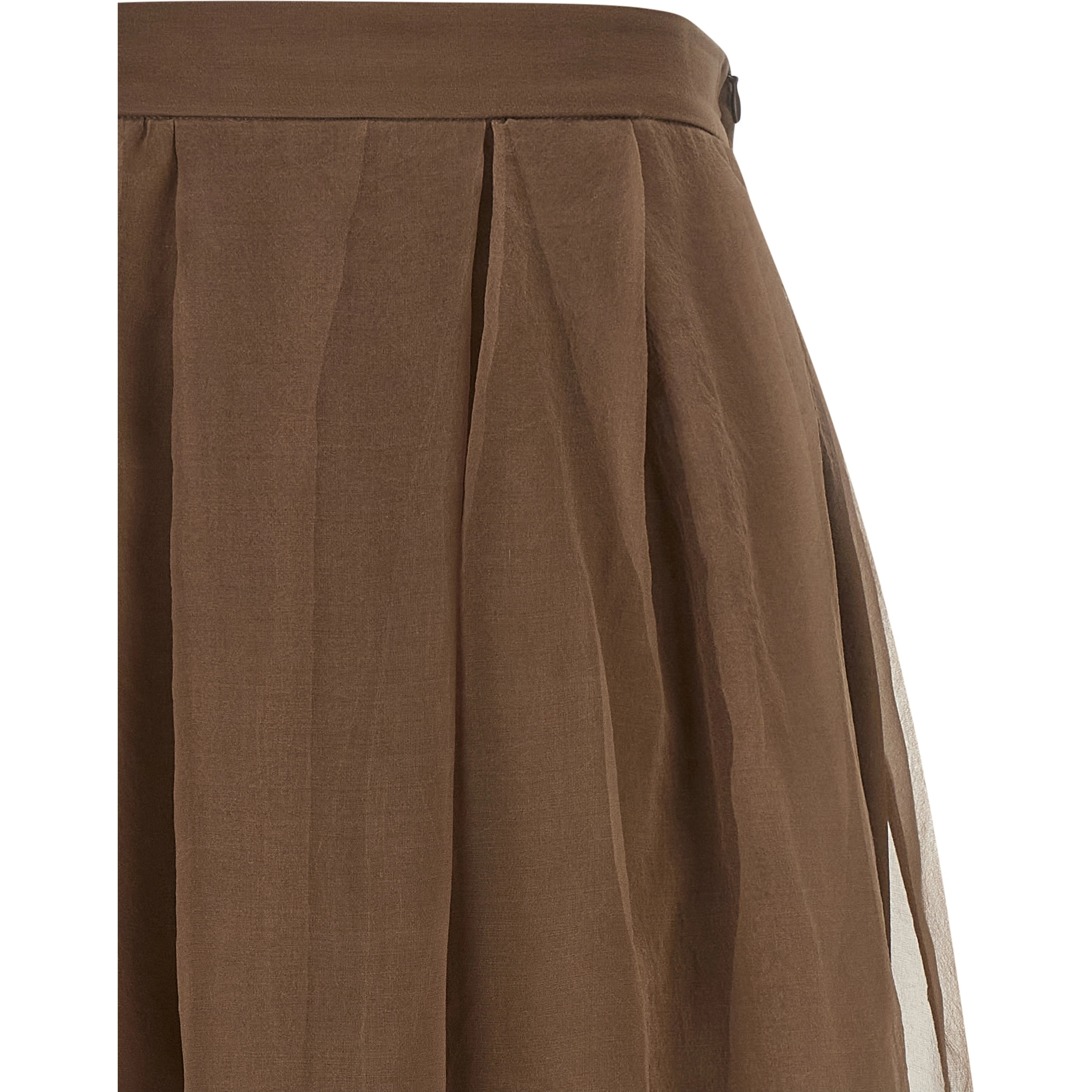 Brown Silk Midi Skirt