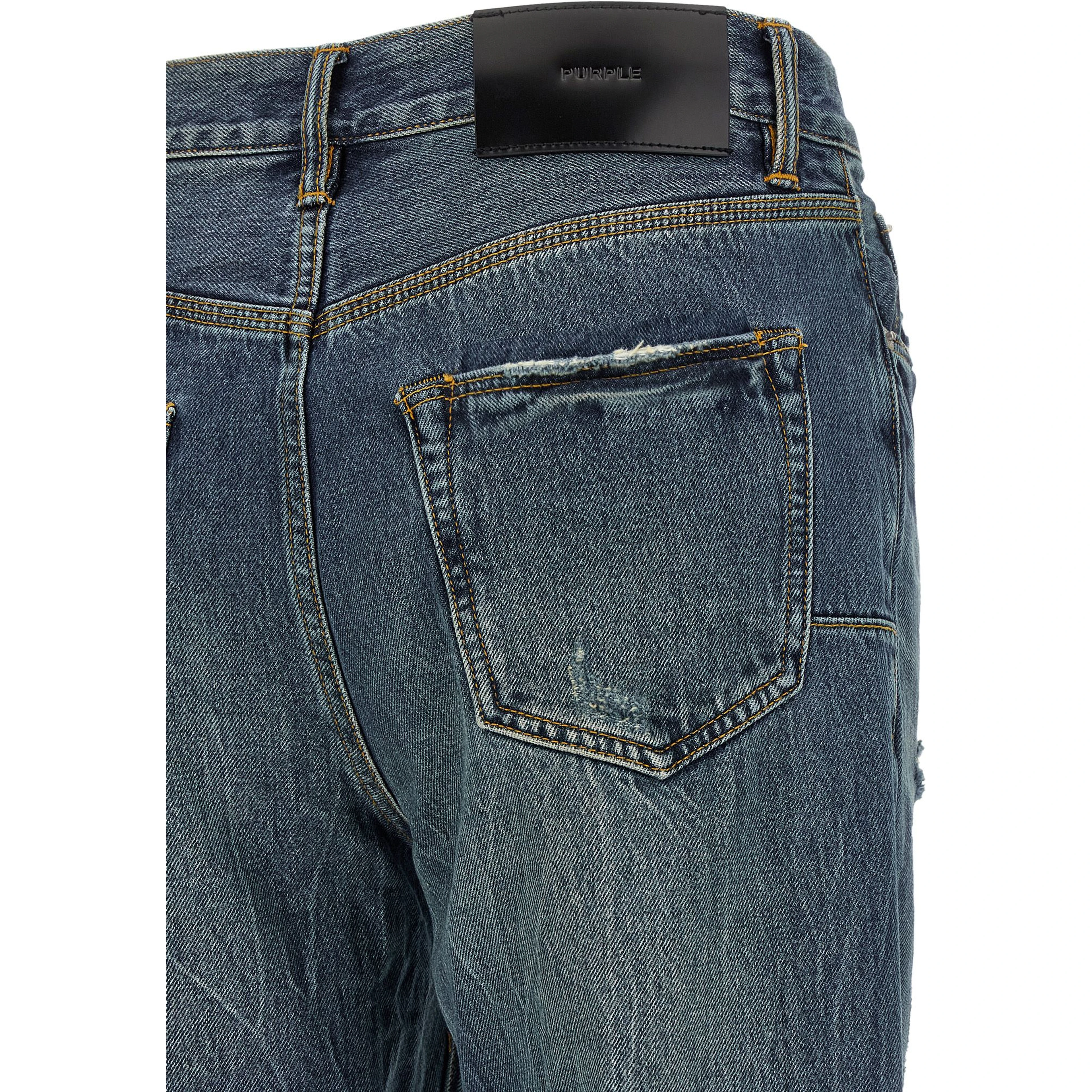 Blue Cotton Straight-Leg Jeans