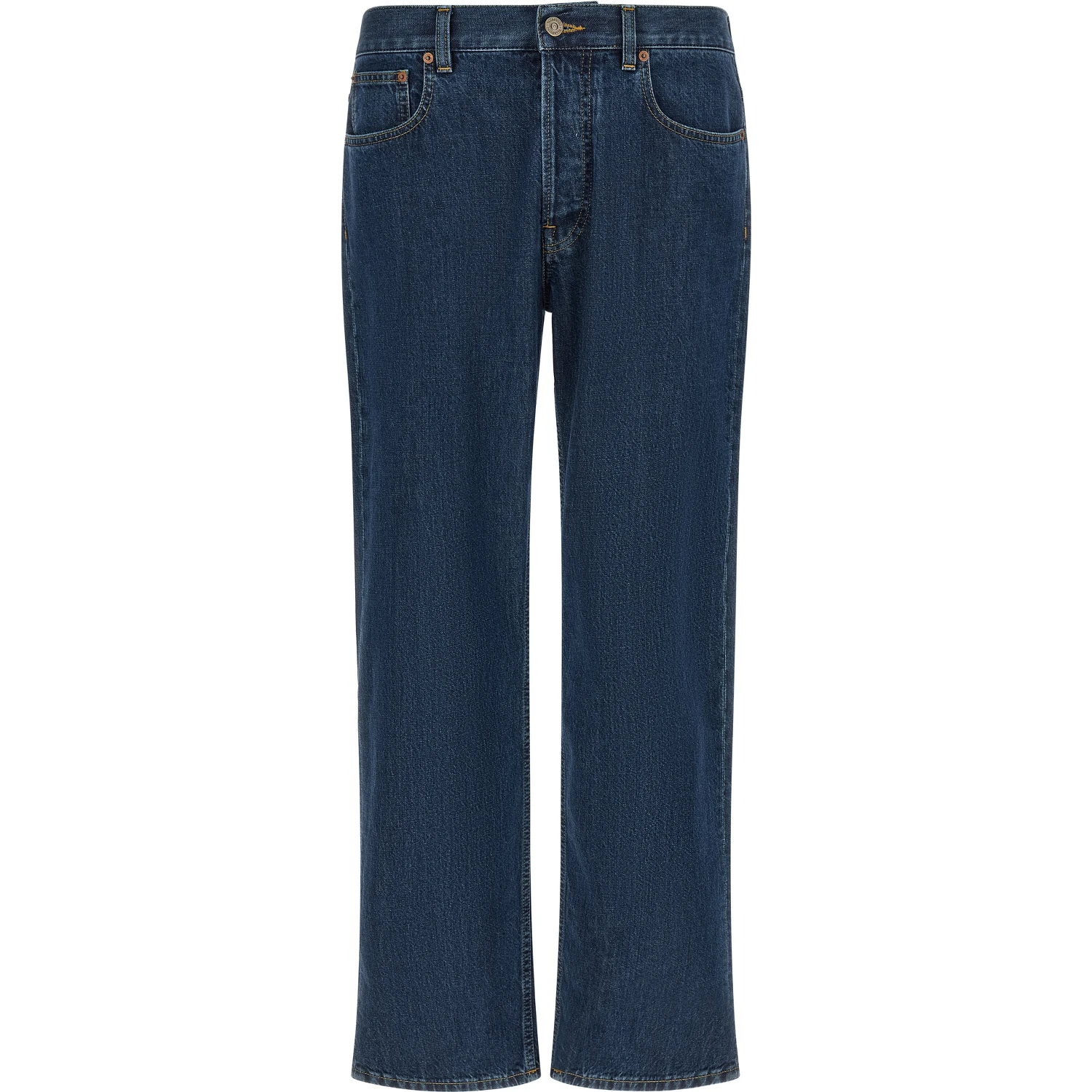 Blue Cotton Straight-Leg Jeans