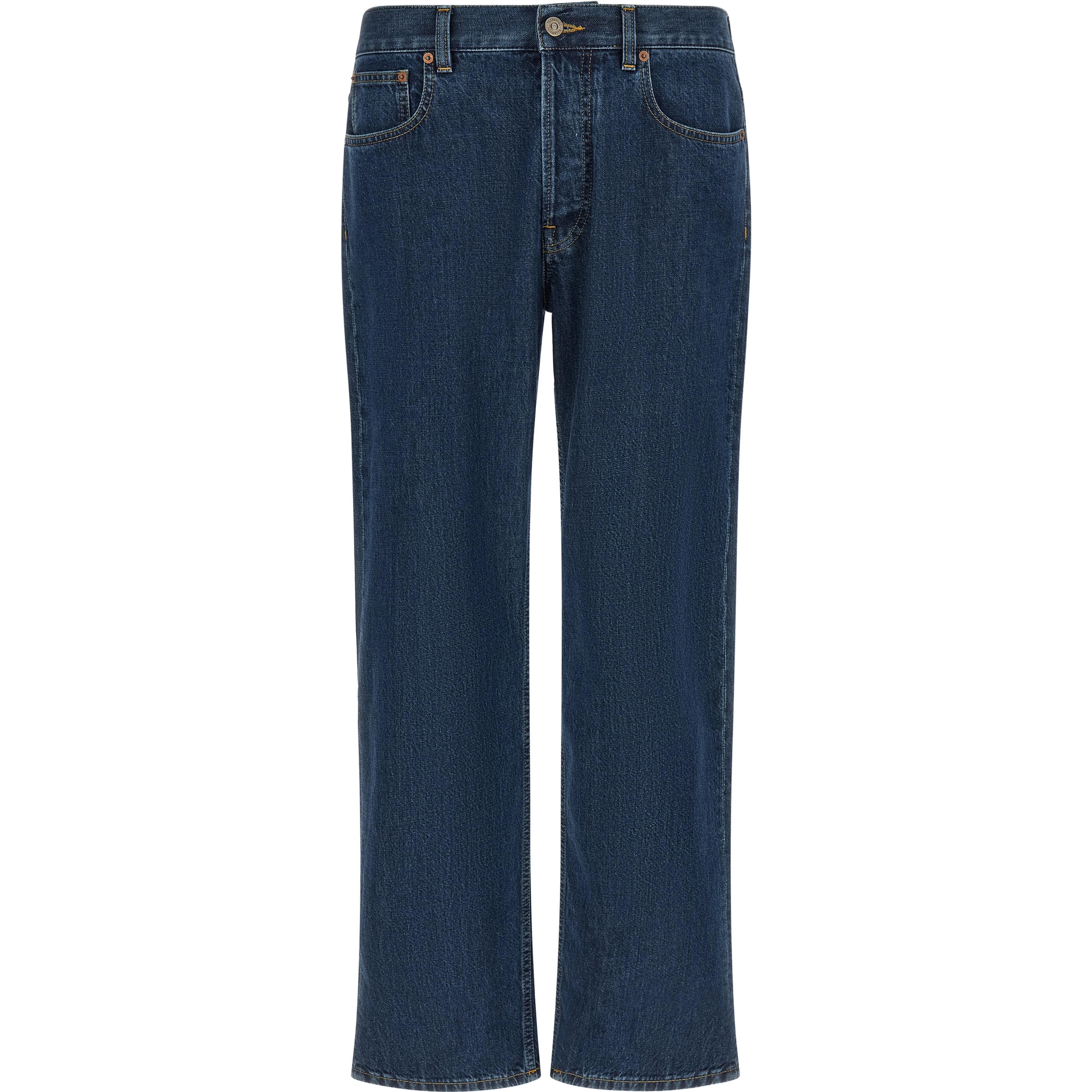 Blue Cotton Straight-Leg Jeans
