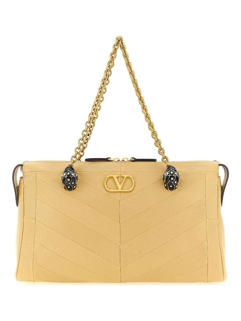 Beige Lamb Leather Shoulder Bag