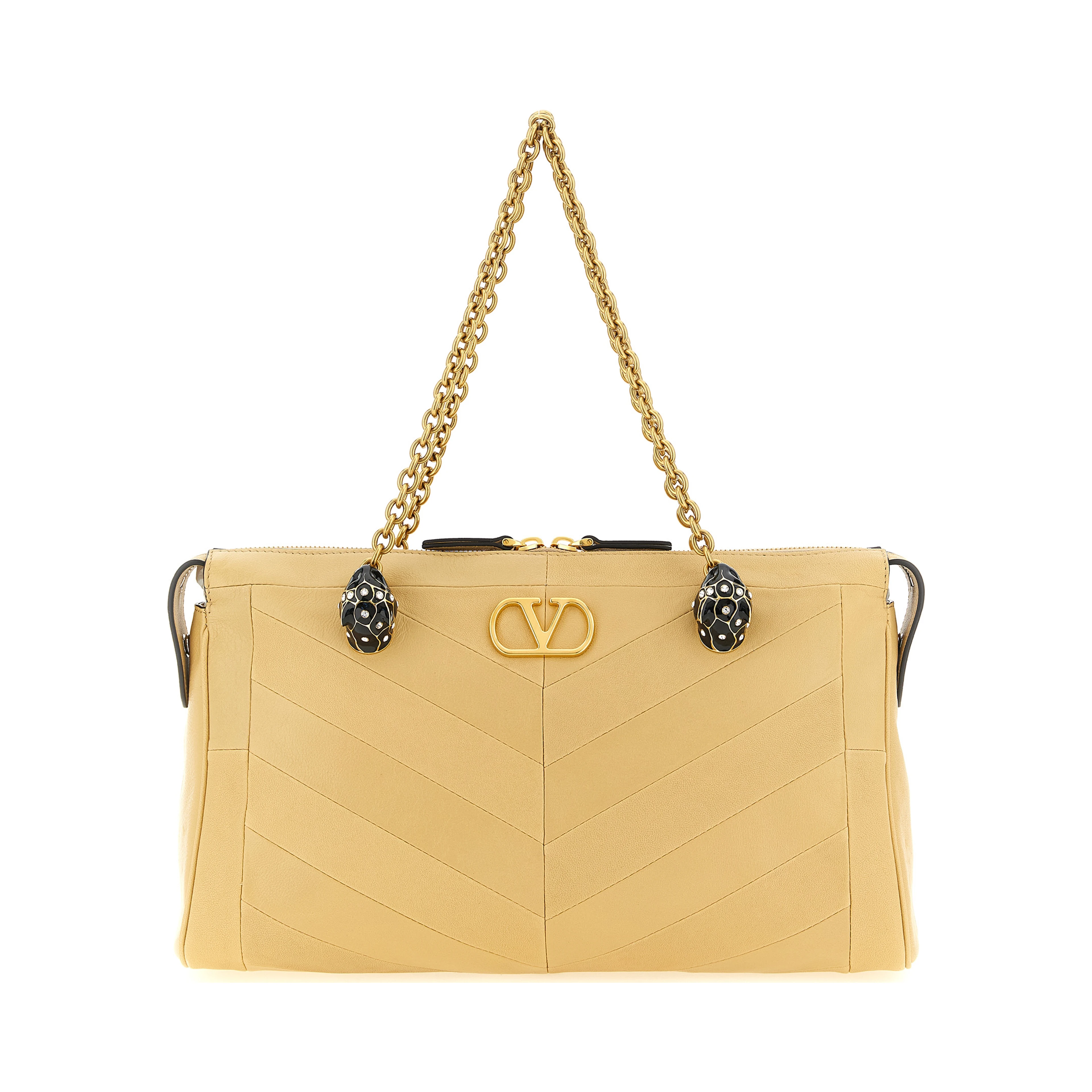 Beige Lamb Leather Shoulder Bag