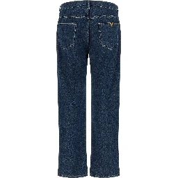 Blue Cotton Straight-Leg Jeans