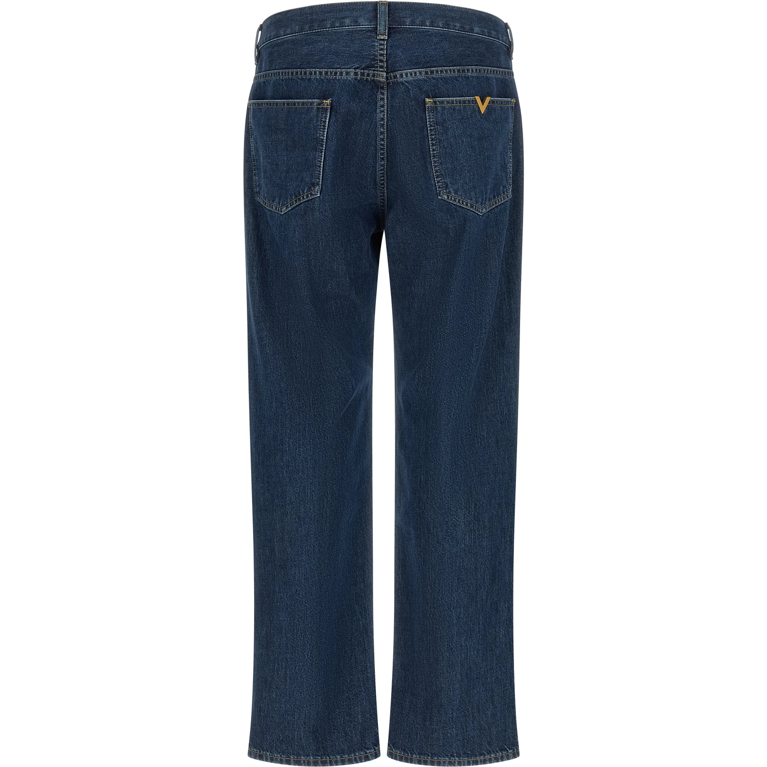 Blue Cotton Straight-Leg Jeans