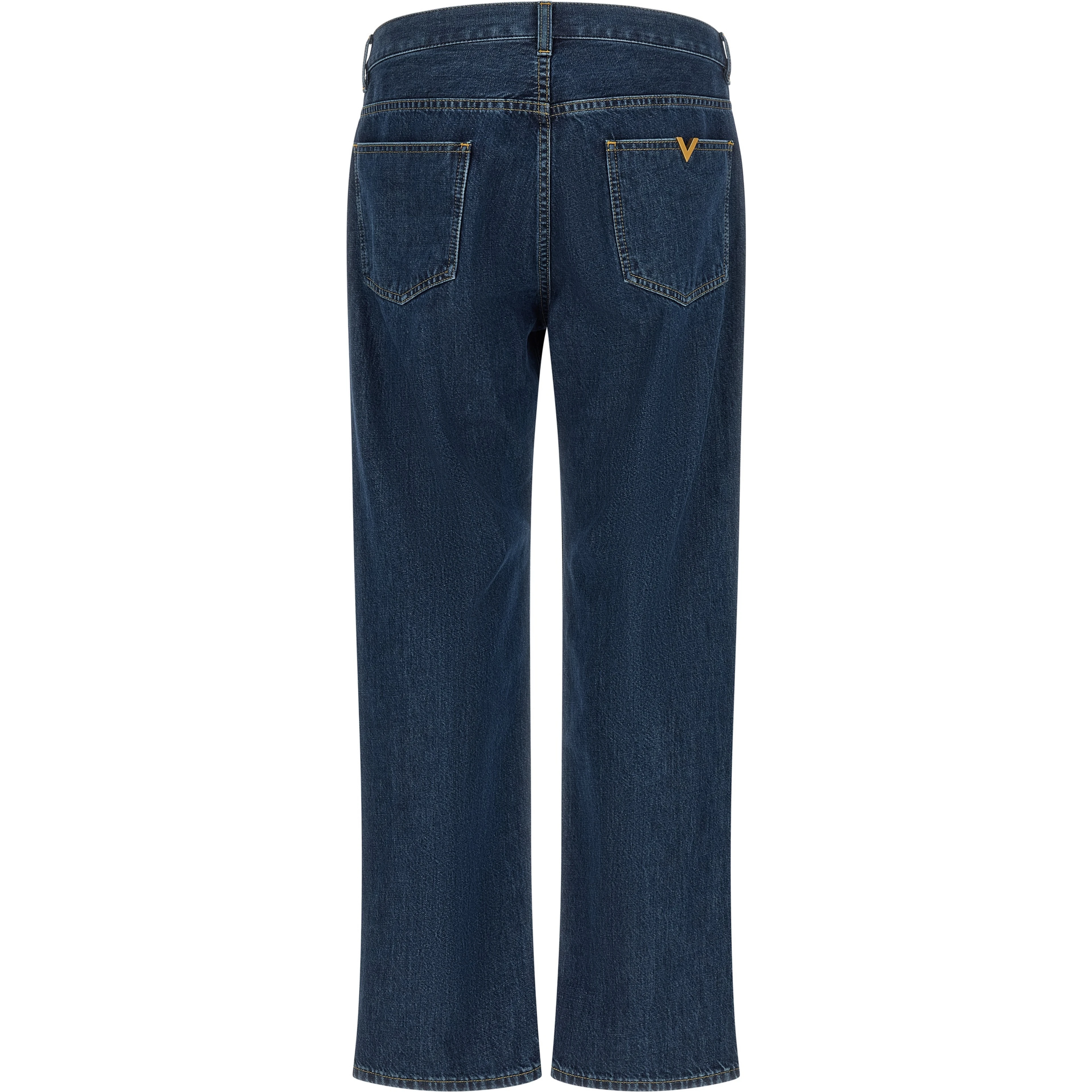 Blue Cotton Straight-Leg Jeans