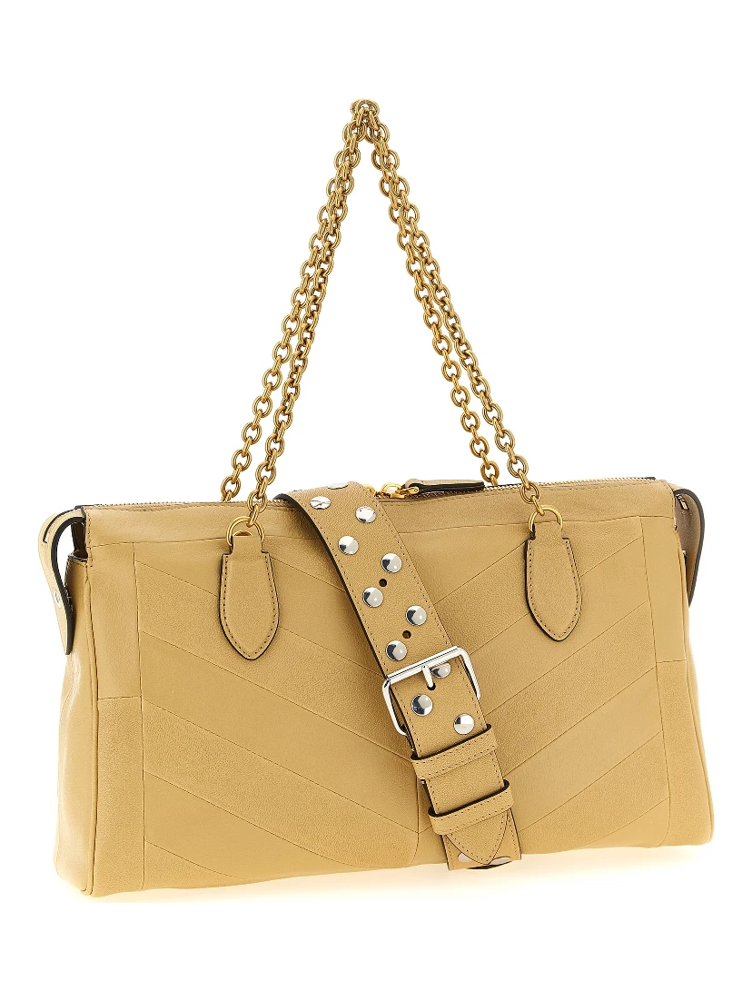 Beige Lamb Leather Shoulder Bag