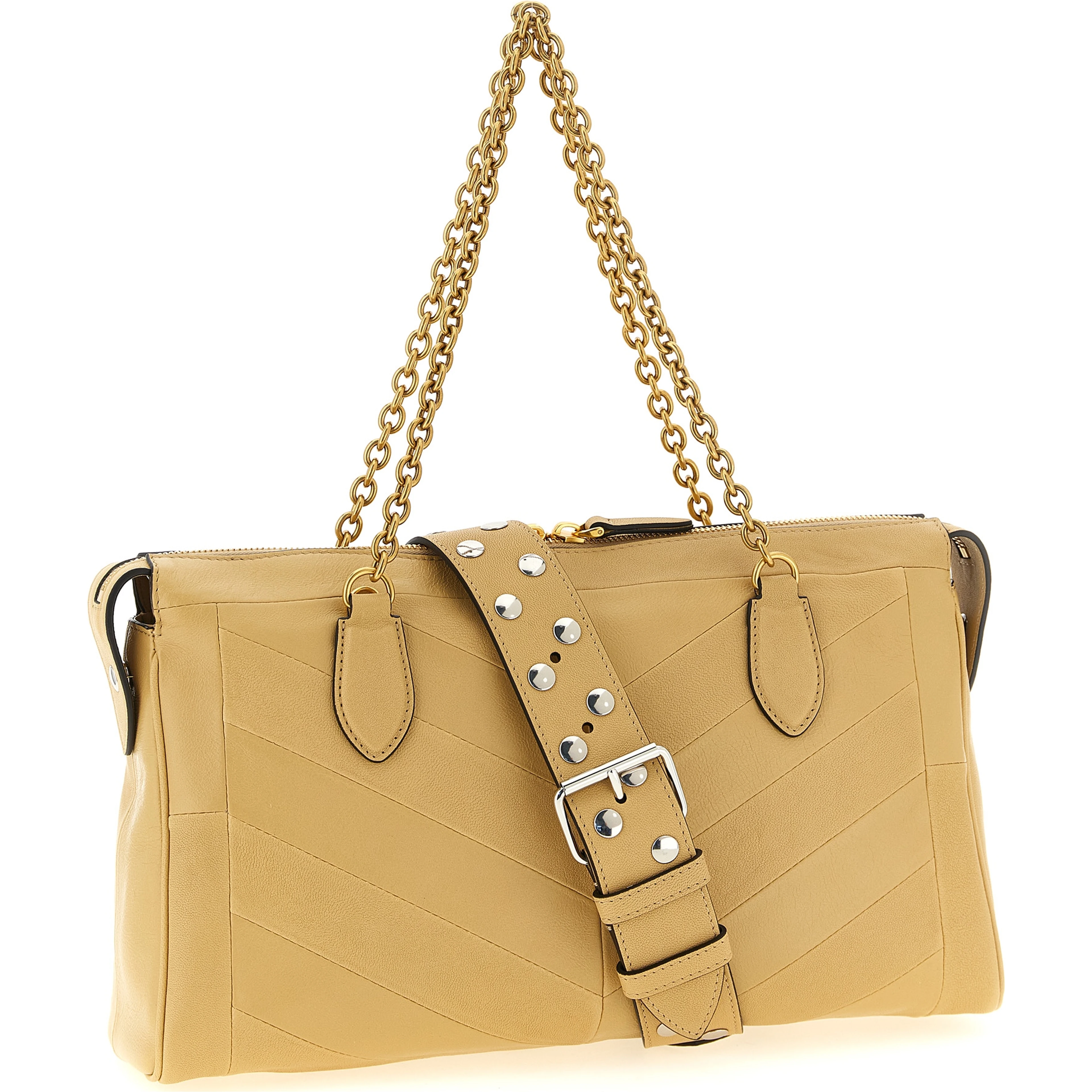 Beige Lamb Leather Shoulder Bag