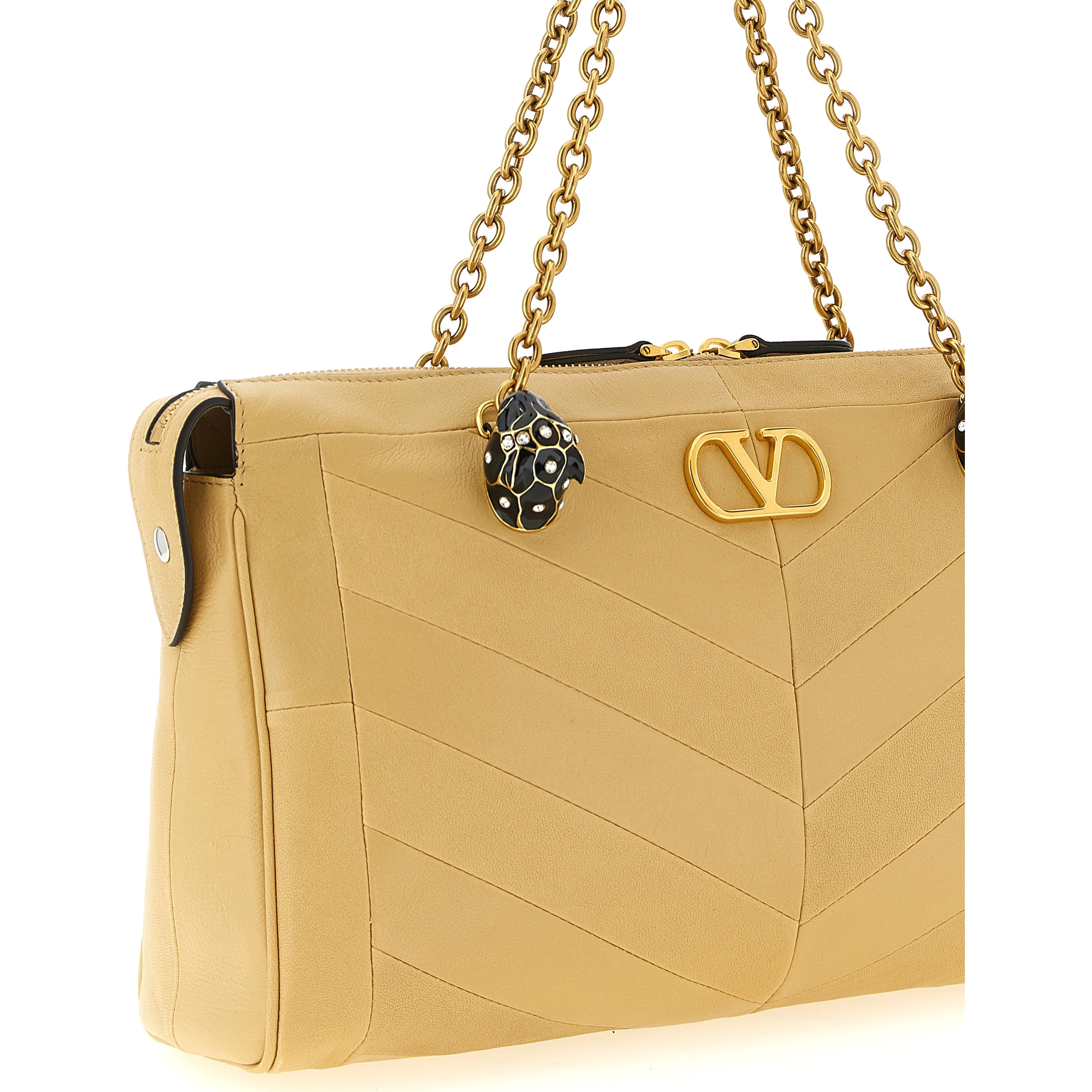Beige Lamb Leather Shoulder Bag