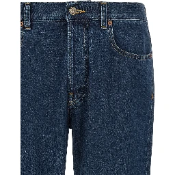Blue Cotton Straight-Leg Jeans