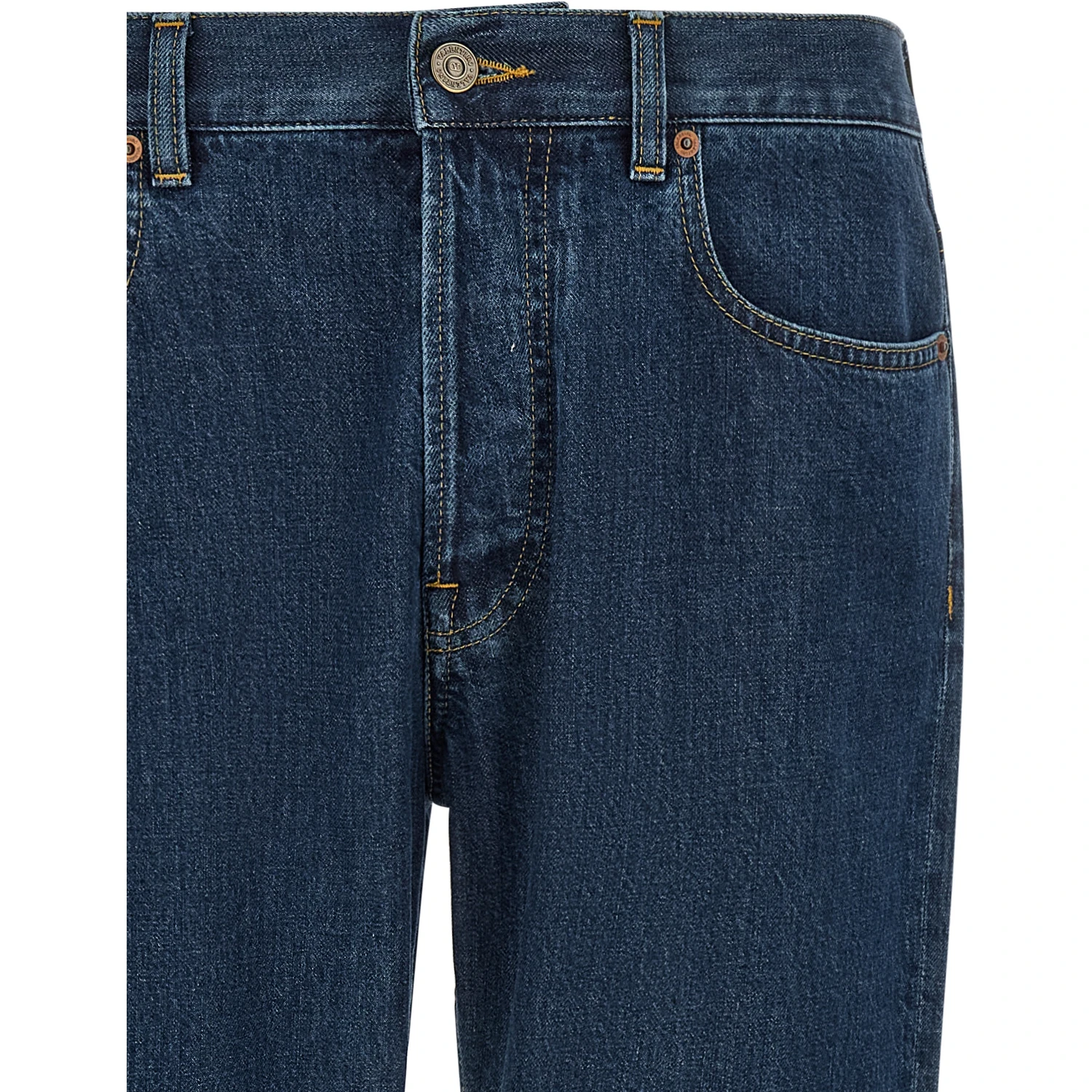 Blue Cotton Straight-Leg Jeans