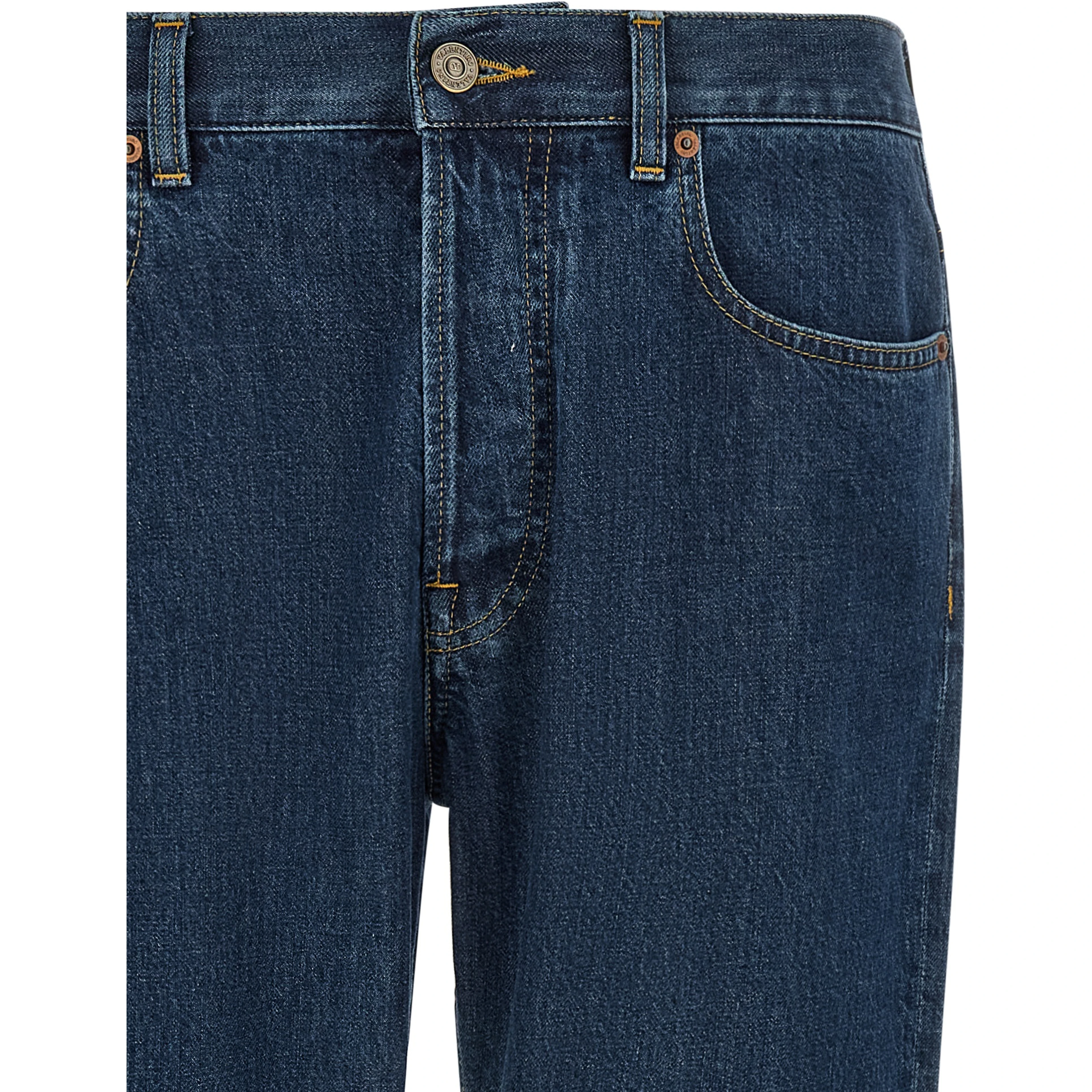 Blue Cotton Straight-Leg Jeans