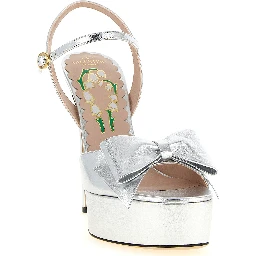 Silver Leather Stiletto Heel Sandals