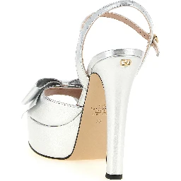 Silver Leather Stiletto Heel Sandals