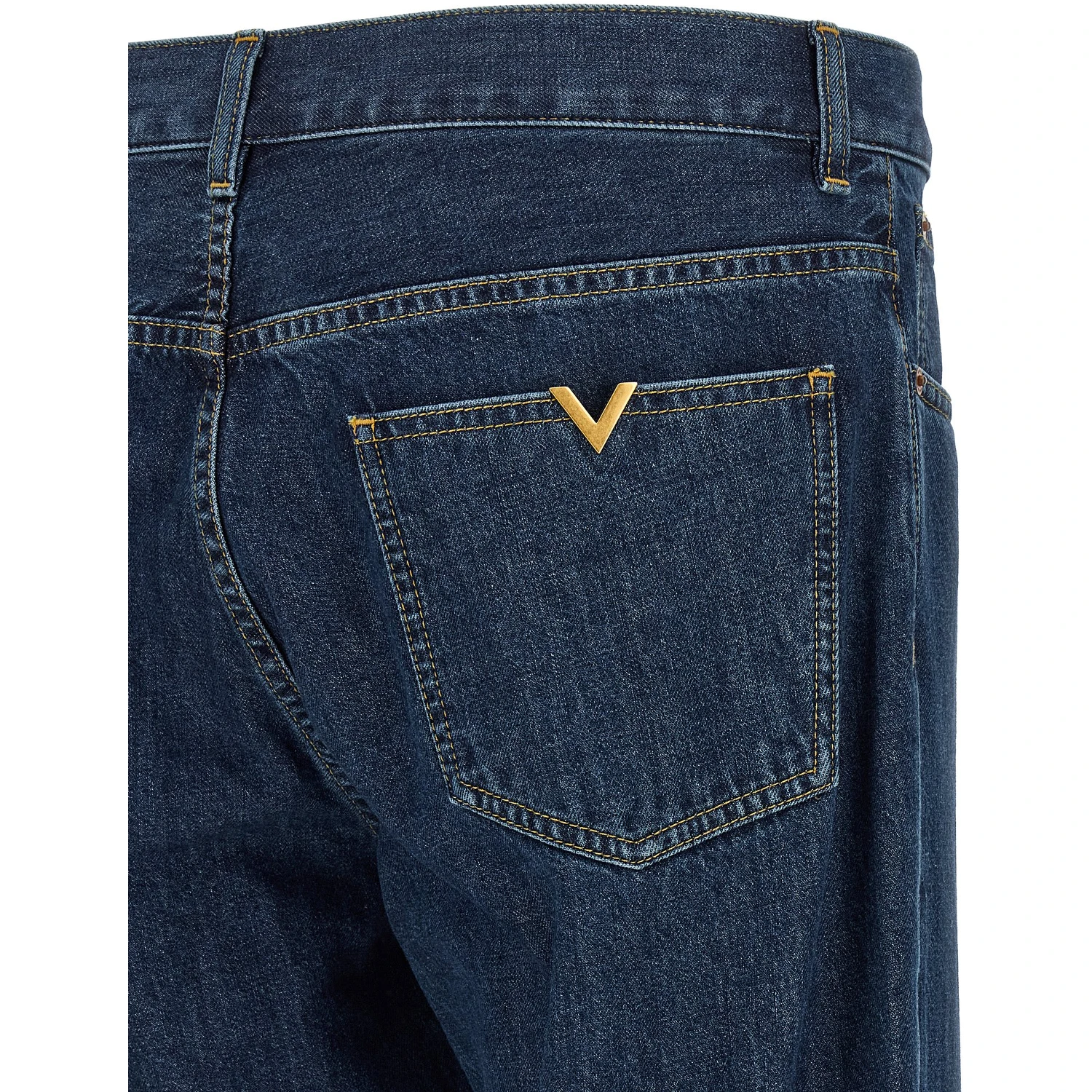 Blue Cotton Straight-Leg Jeans